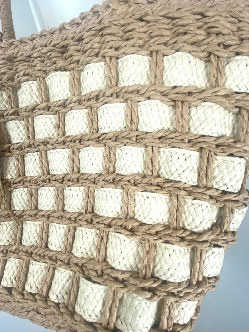 Summer Tote Natural Beige Woven Bag Fully Lined Beach Vacation Shoulder Bag - Picture 4 of 8